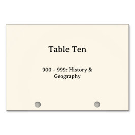 Números de mesa del catálogo de tarjetas del siste