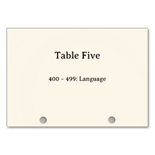 Números de mesa del catálogo de tarjetas del siste