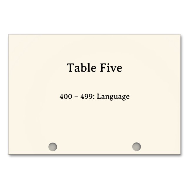 Números de mesa del catálogo de tarjetas del siste (Anverso)