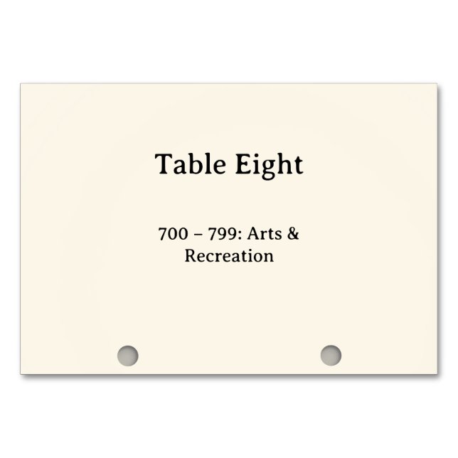 Números de mesa del catálogo de tarjetas del siste (Anverso)