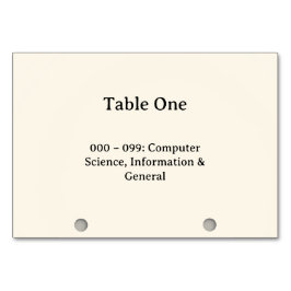 Números de mesa del catálogo de tarjetas del siste
