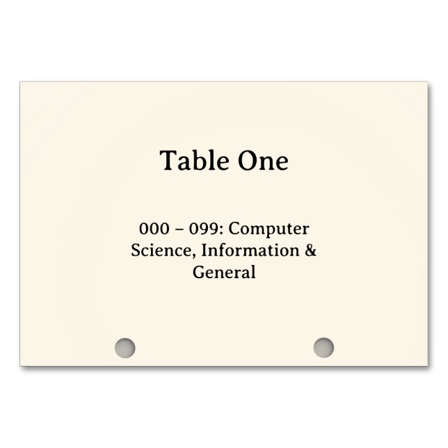Números de mesa del catálogo de tarjetas del siste (Anverso)