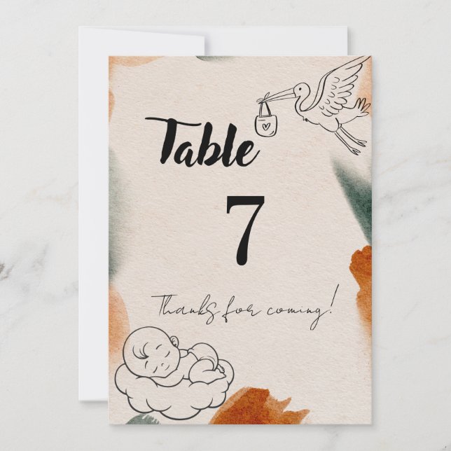 Números de mesa editables para Baby Shower | Estil (Anverso)