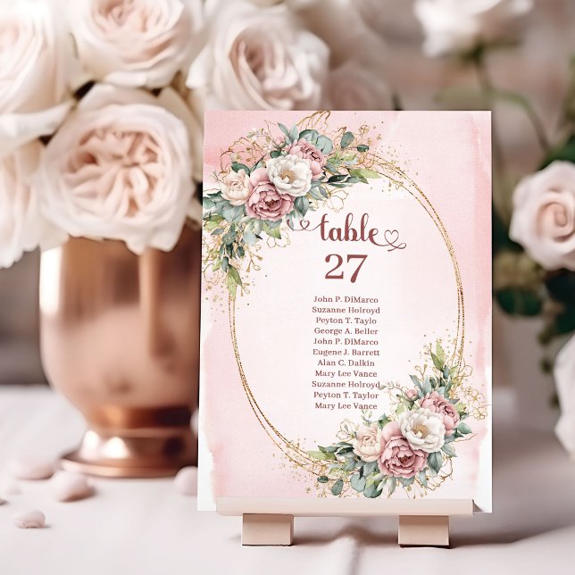 Números de Mesa Elegantes Flores Rosa Polvoriento  (Elegant Dusty Pink Flowers Eucalyptus Table Numbers)