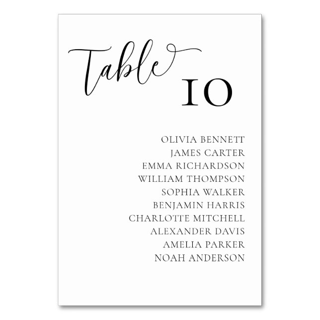 Números de mesa elegantes para boda en blanco y ne (Anverso)