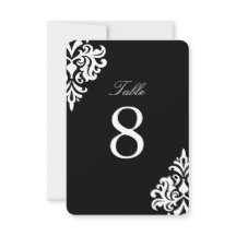 Números de mesa en damasco negro y blanco