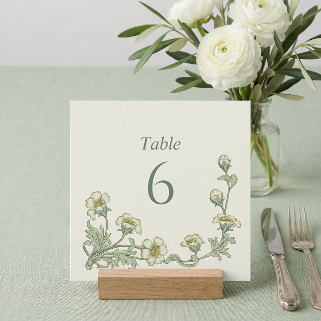 Números de mesa en verde salvia botánico de estilo (Vintage style Botanical Sage Green Table Numbers)