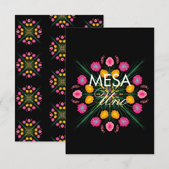 Números de mesa españoles florales dibujados a man (Anverso / Reverso)
