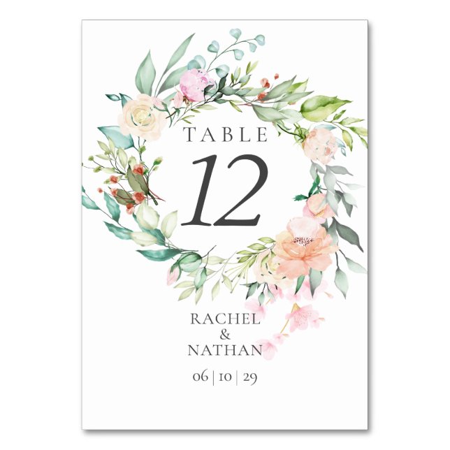Números de mesa florales elegantes con acuarela de (Reverso)