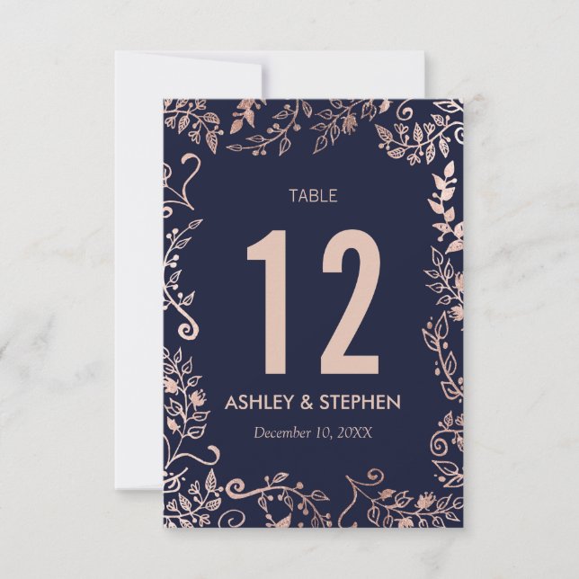 Números de mesa florales elegantes de azul marino  (Anverso)