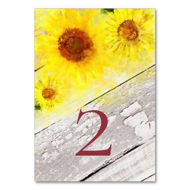 *~* NÚMEROS DE MESA Girasol amarillo de madera vie (Anverso)