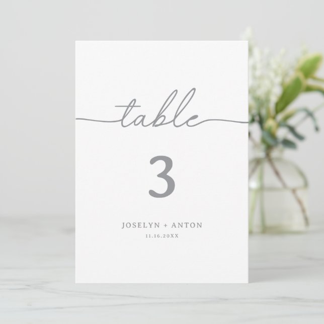 Números de mesa grises para boda con caligrafía el (Anverso de pie)
