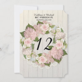 Números de Mesa Hortensia Rosa Encaje Madera Rústi