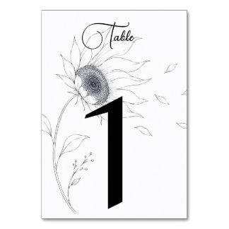 Números de mesa minimalistas de girasol para boda
