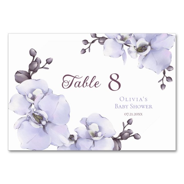 Números de mesa para baby shower de orquídea lavan (Anverso)