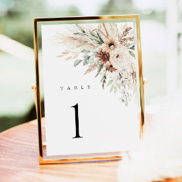 Números de mesa para boda con hierba de Pampas flo