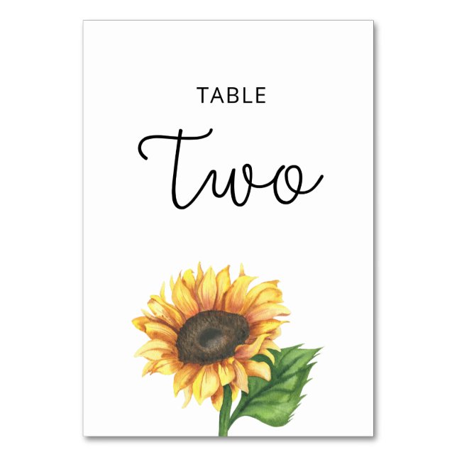 Números de mesa para boda de girasoles Dos (Anverso)