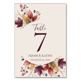 Números de Mesa para Boda de Otoño con Hojas de Ar