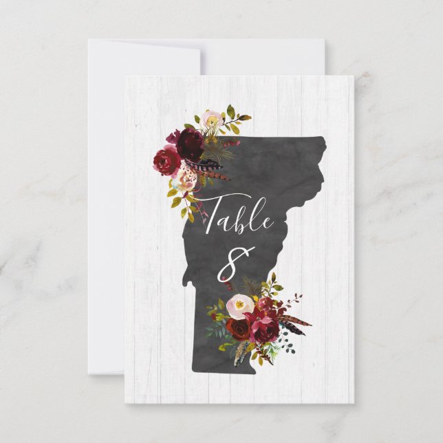 Números de mesa para boda en Vermont State (Anverso)