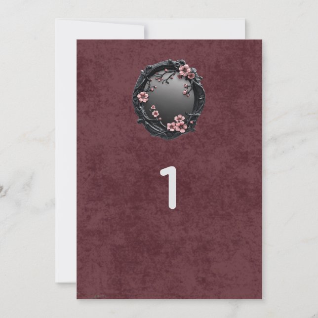 Números de mesa para boda gótica de Dark Academia (Anverso)