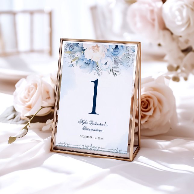 Números de mesa para Quinceañera Cenicienta Azul B (Baby Blue Cinderella Table Numbers)