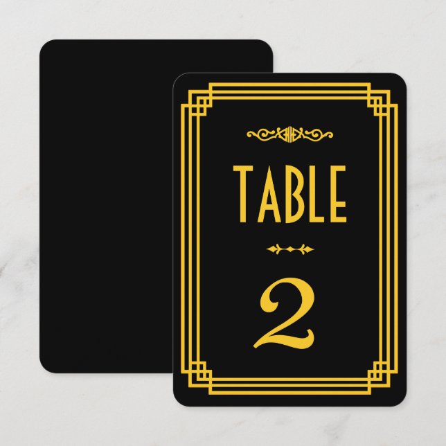 Números de Mesa Simples Art Déco Negro y Dorado (Anverso / Reverso)