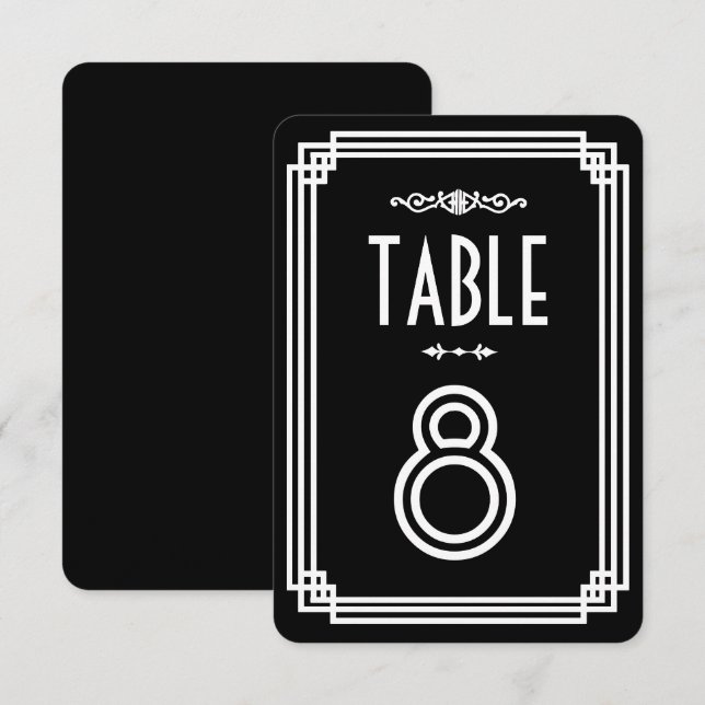 Números de mesa simples de arte deco en blanco y n (Anverso / Reverso)