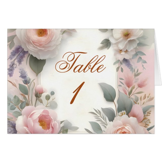 Números de tabla de bodas de jardín romántico (Anverso (Horizontal))