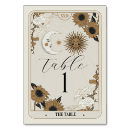 Números de tabla Tarot Boda Tarjetas alineadas Sun