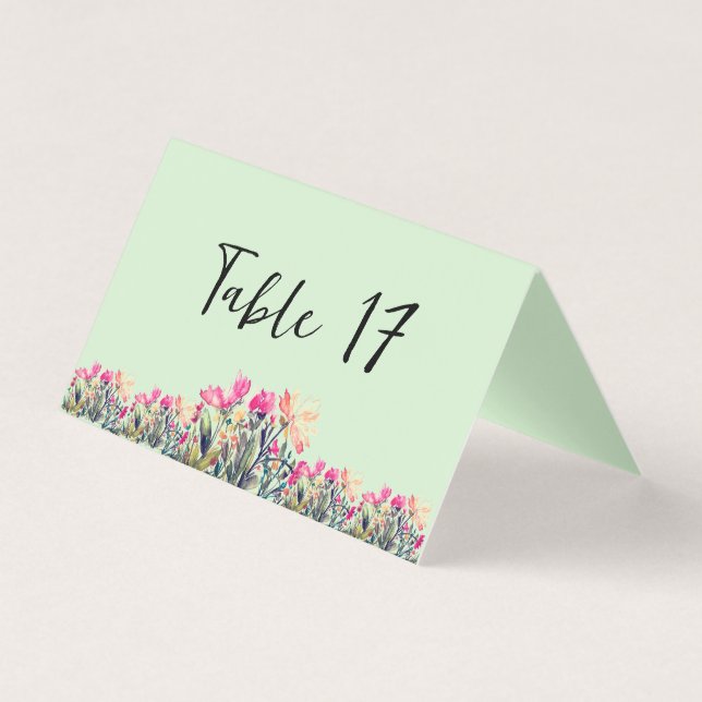 Números de tabla verde de la menta floral Tarjeta (Anverso)