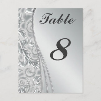 Números de tarjetas de mesa de Boda plateado Postc