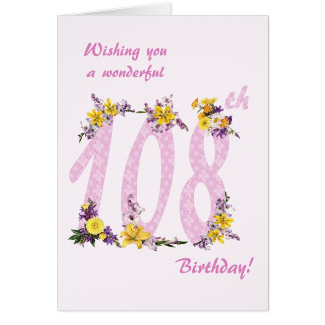 Números decorados con flores de cumpleaños 108 (Frente)