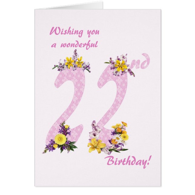 Números decorados con flores de cumpleaños 22 (Frente)
