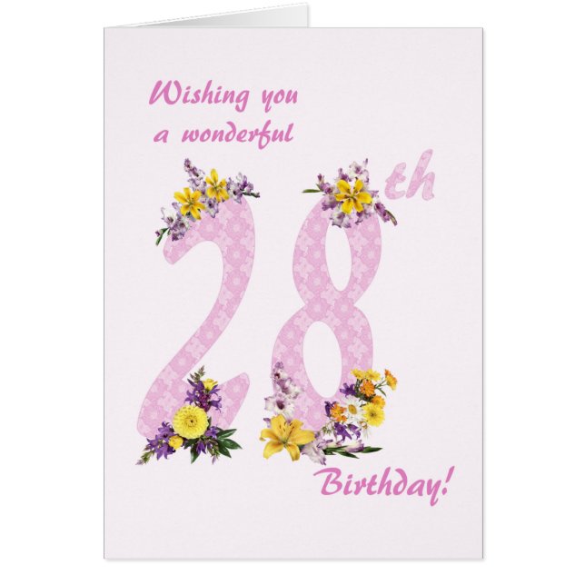 Números decorados con flores de cumpleaños 28 (Frente)