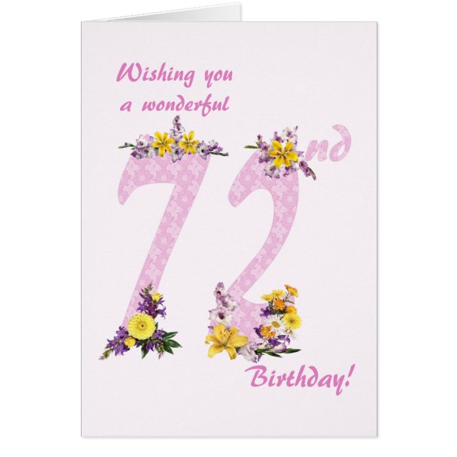 Números decorados de flores de cumpleaños 72 (Frente)