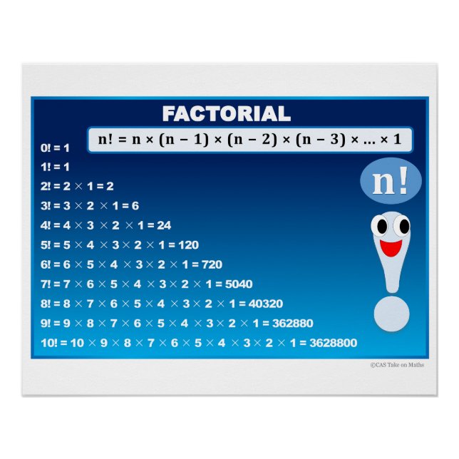 Números factoriales Math Classroom Poster azul (Anverso)