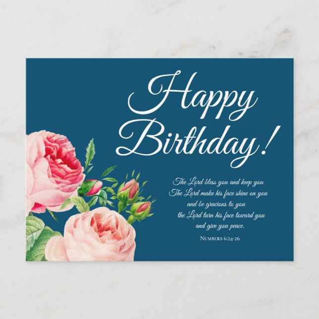 Números florales 6:24-26 Tarjeta postal de cumplea (Anverso)
