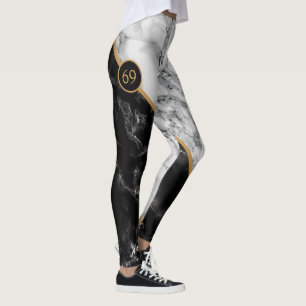 números personalizados Leggings Mármol blanco negr