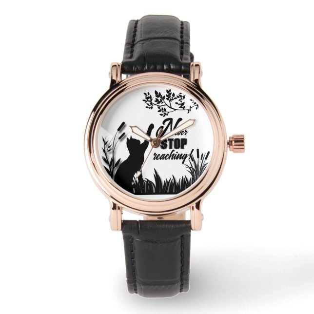"nunca dejes de llegar", reloj de gatos de silueta (Anverso)