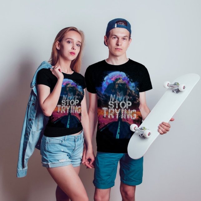 Nunca dejes de probar la moderna camiseta negra (Subido por el creador)