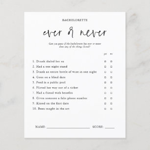 Nunca o nunca Tarjeta de juego Bachelorette