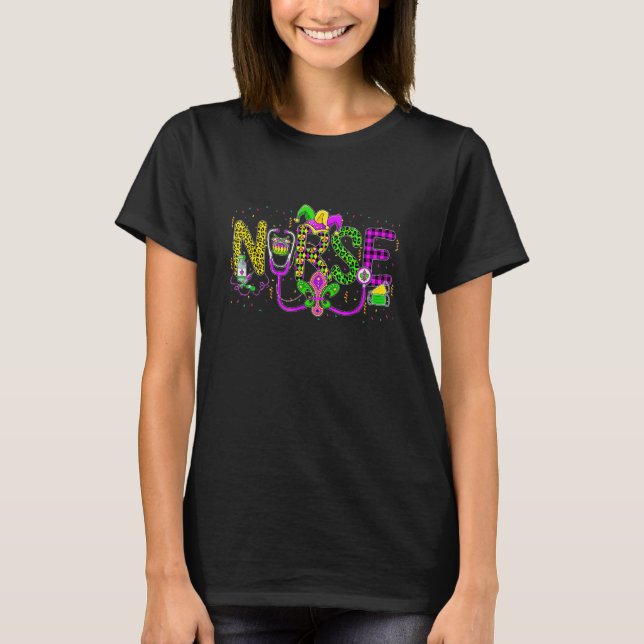 Nurse Mardi Gras Scrub Top RN ICU PACU NICU ER CNA (Anverso)