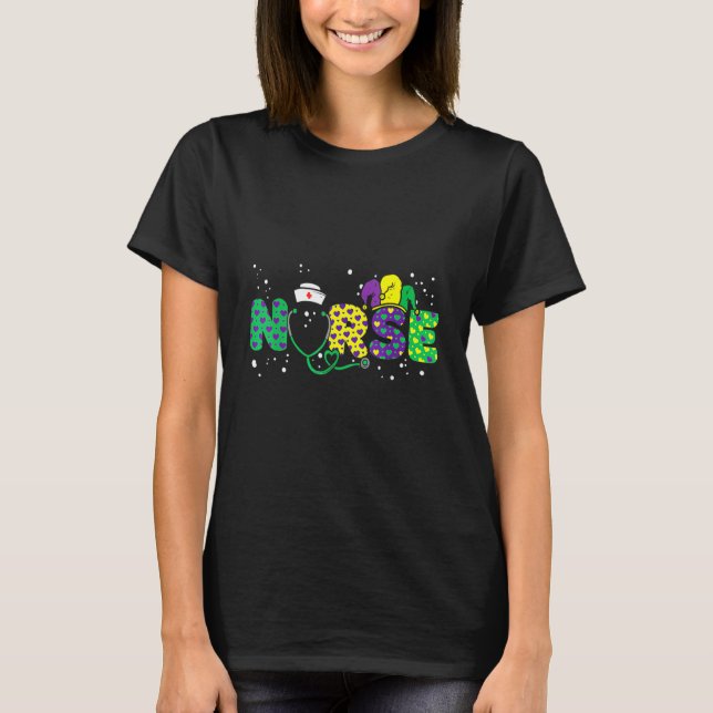 Nurse Mardi Gras Scrub Top RN ICU PACU NICU ER CNA (Anverso)