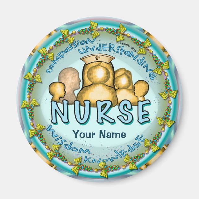 Nurse Rainbow Motto imán de nombres personalizados (Frente)
