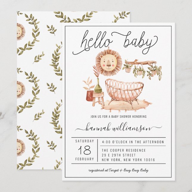 Nursera Neutral de Boho | Invitación de Baby Showe (Anverso / Reverso)