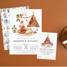 Nursera Neutral de Boho | Invitación de Baby Showe