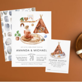 Nursera Neutral de Boho | Invitación de Baby Showe