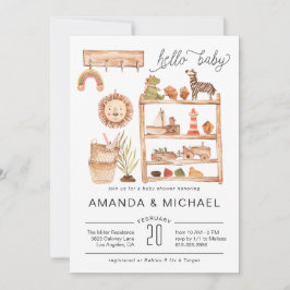 Nursera Neutral de Boho | Invitación de Baby Showe