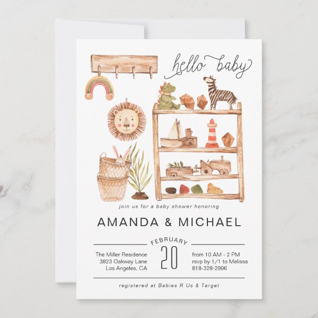 Nursera Neutral de Boho | Invitación de Baby Showe (Anverso)