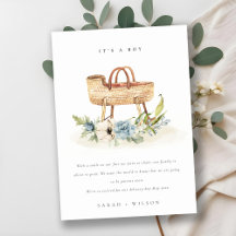 Nursery Blue Floral Bassinet Invitación para bebés